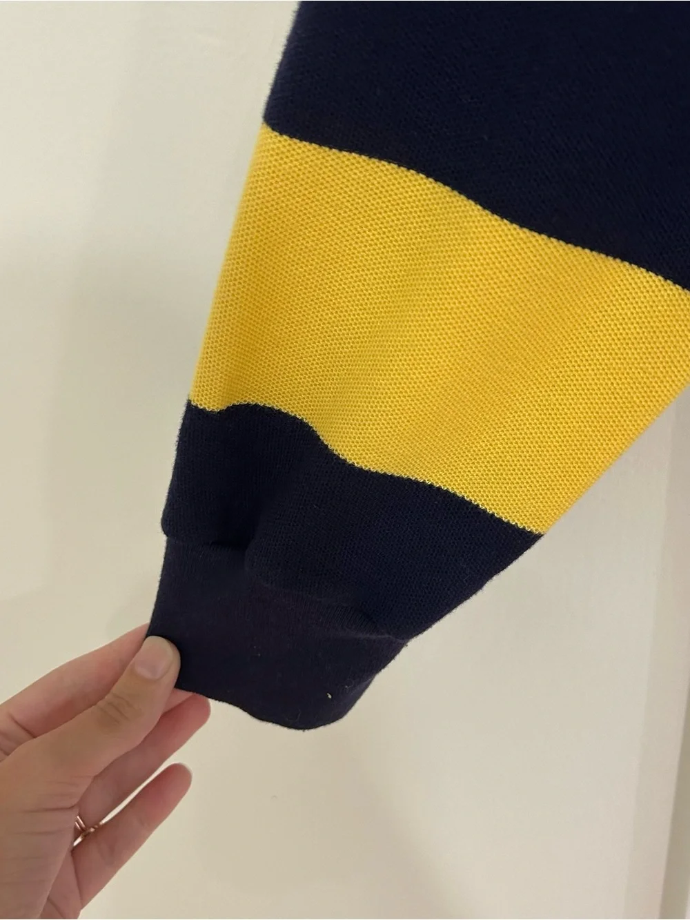 Ralph Lauren Men’s Striped Rugby Polo in Navy & Yellow Preppy Sz Large